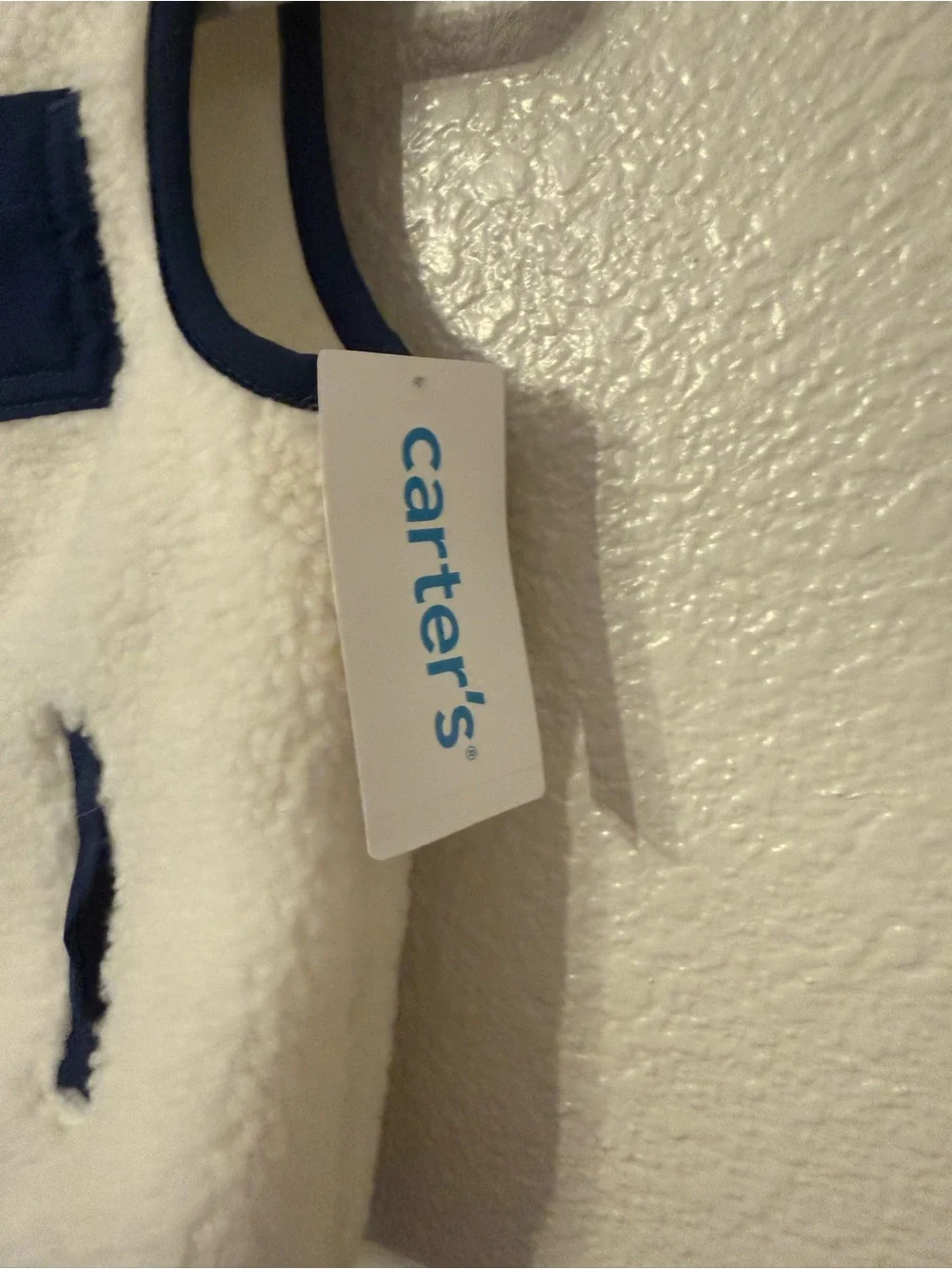 Carter's Cream Sherpa Vest with Navy Trim